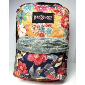 RARE! FARM RIO for Jansport LIMITED EDITION Patchwork FLORAL DENIM BACKPACK BAG